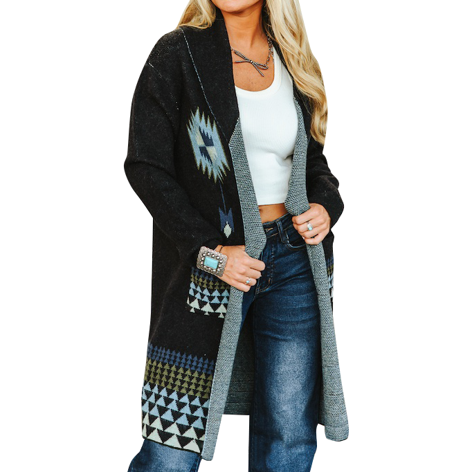 Women's Western Aztec Knitted Cardigan Sweater