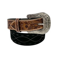 Tolled Leather Buckstitch Detail Western Belt