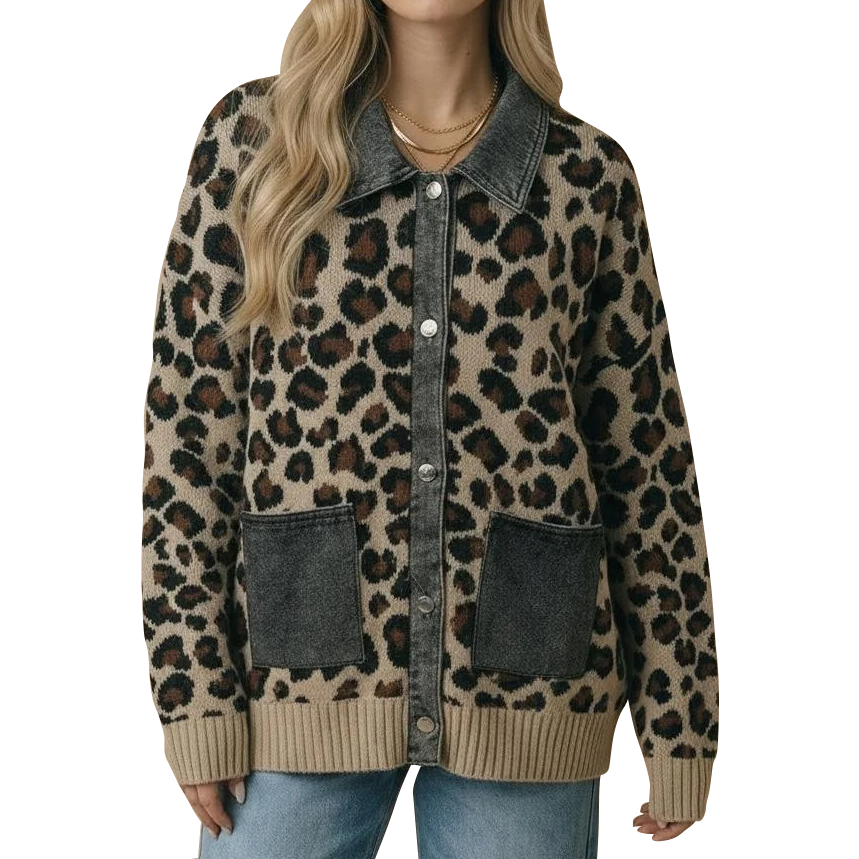 Women's Denim Collar & Cuff Knit Sweater