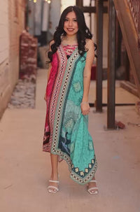 Western Red & Turquoise Printed Handkerchief Dress