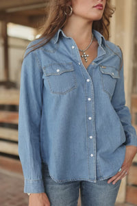 Women's Classic Western Yoke Button Up Denim Shirt