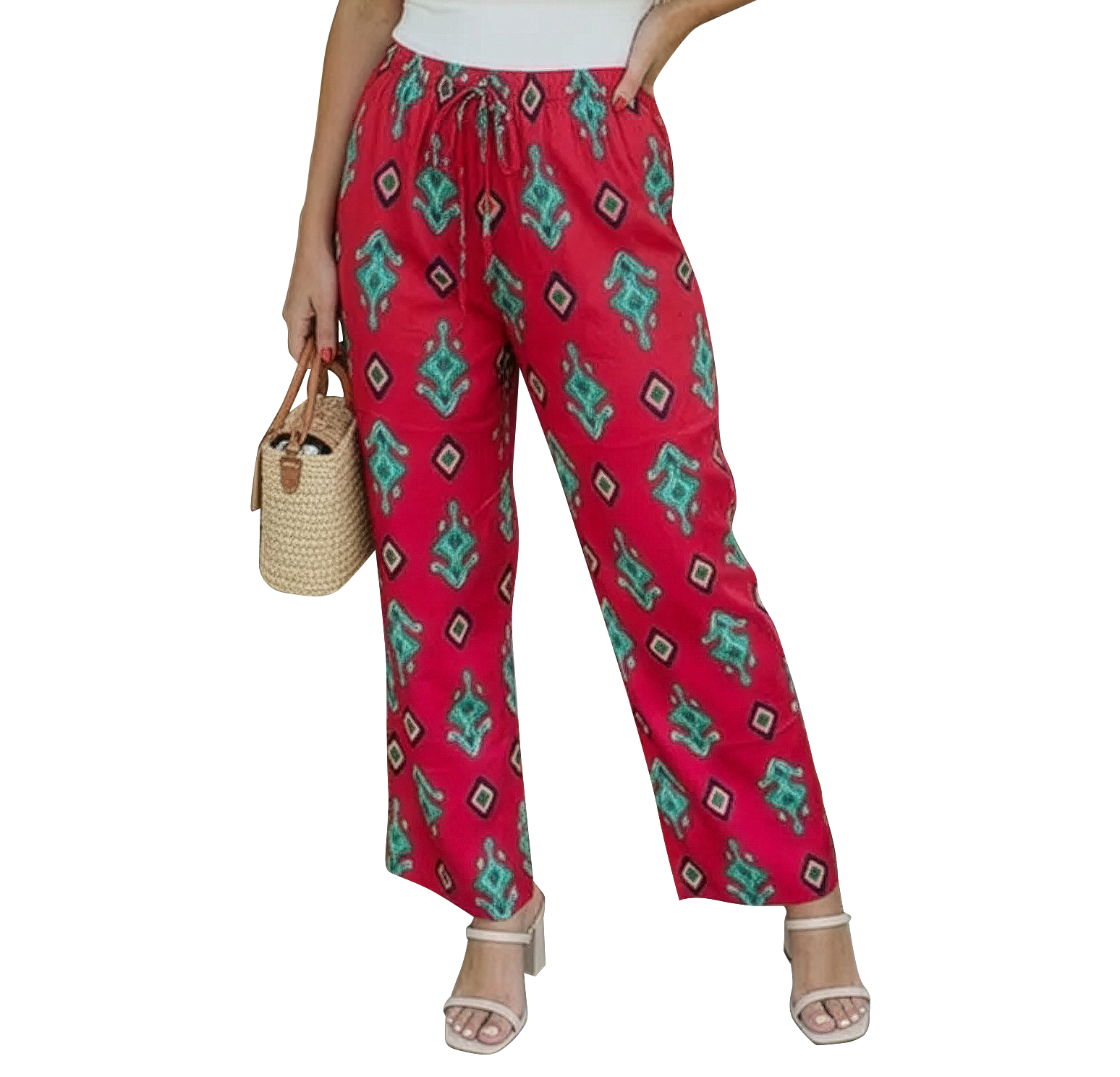 Women's Geometric Print Satin Wide Leg Pants