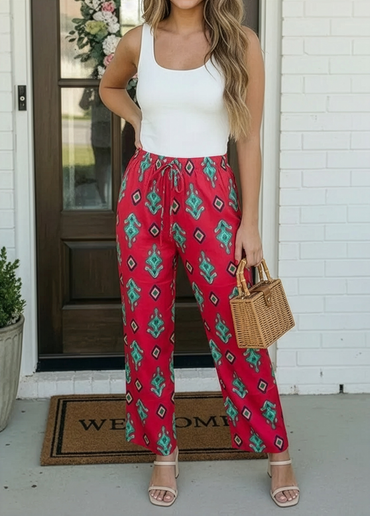 Women's Geometric Print Satin Wide Leg Pants