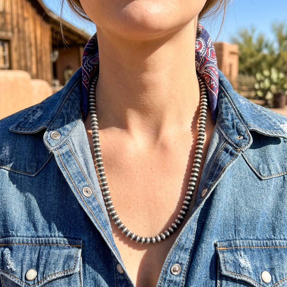 Navajo Pearl Silver-Tone Bead Necklace
