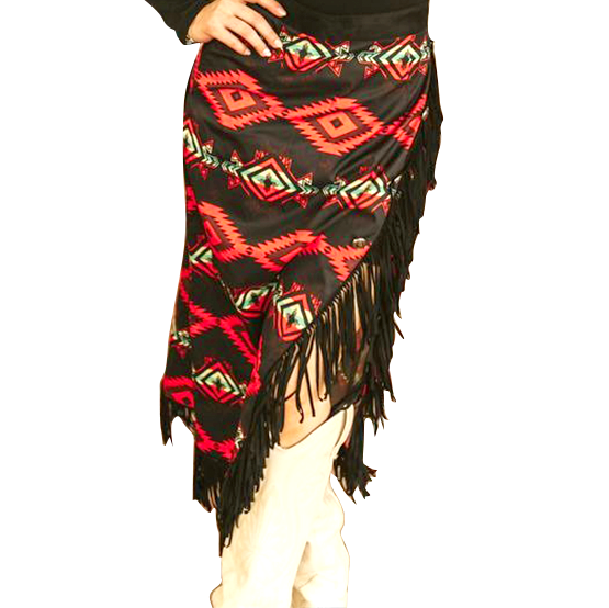 Aztec Asymmetrical Concho Button Wrap Fringe Skirt Lucky & Blessed