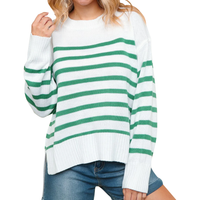Women's Loose Fit High-Low Stripe Sweater