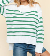 Women's Loose Fit High-Low Stripe Sweater