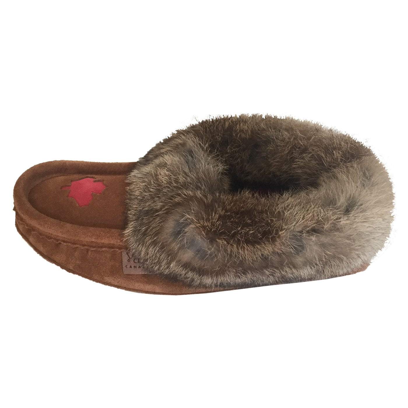 Women's Rabbit Fur Maple Leaf Moccasin Slippers