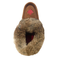 Women's Rabbit Fur Maple Leaf Moccasin Slippers