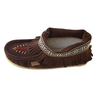 Women's Lined Fringed Ankle Moccasin Slippers with Sole