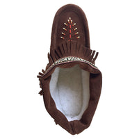 Women's Lined Fringed Ankle Moccasin Slippers with Sole